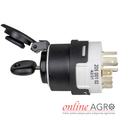 Interruptor de chave preto e branco com tampa e chave, fundo branco e logótipo online AGRO