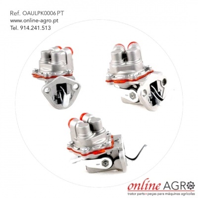 Peças metálicas para máquinas agrícolas com detalhes vermelhos e texto informativo ao redor