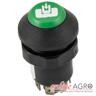 Botão de pressão preto com topo verde e símbolo branco para máquinas agrícolas