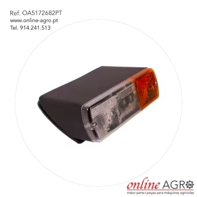 Farolim retangular para máquina agrícola com lentes transparentes e laranja e corpo preto