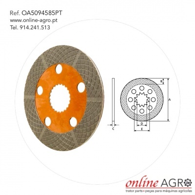 Disco de embraiagem com núcleo laranja e detalhes técnicos