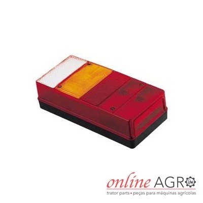 Luz traseira para veículo agrícola com capa vermelha, amarela e branca