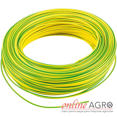 Rolo de fio elétrico isolado amarelo com listra verde enrolado