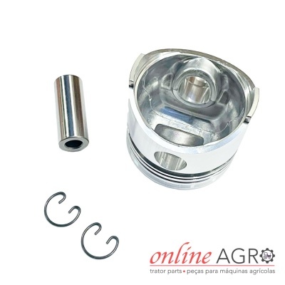 Conjunto de pistão metálico com anéis e pino cilíndrico para máquina agrícola