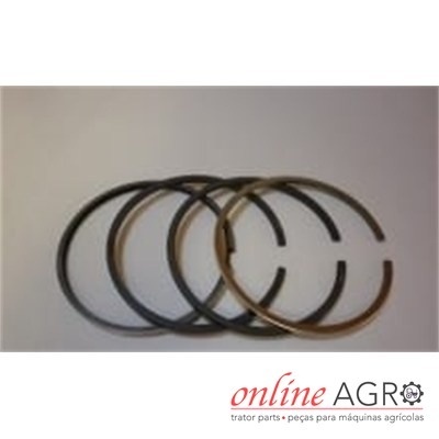 Quatro anéis metálicos em preto e castanho sobre fundo branco com logotipo online AGRO