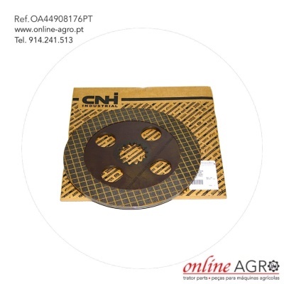 Disco de embraiagem CNH Industrial sobre caixa de cartão com padrão preta e amarela