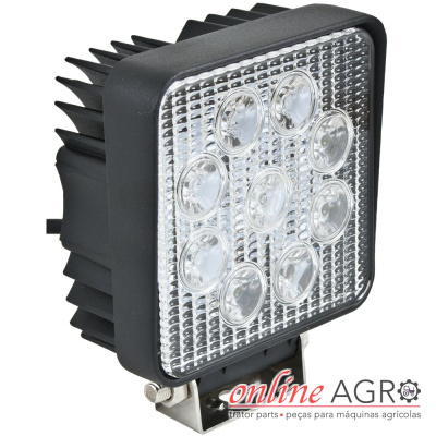 Lanterna quadrada de LED preta com 9 focos e suporte metálico