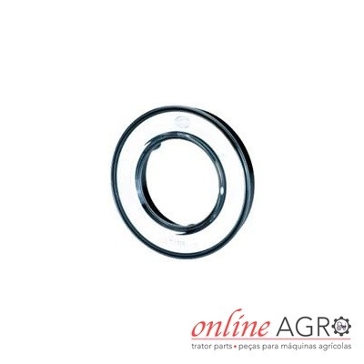 Selo redondo de borracha com aro metálico sobre fundo branco