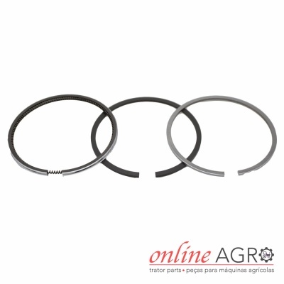 Conjunto de três anéis metálicos para máquinas agrícolas sobre fundo branco com logo online AGRO.