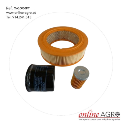 filtros para máquinas agrícolas um filtro de ar moldura laranja, filtro de óleo preto e filtro cilíndrico pequeno metálico e bege