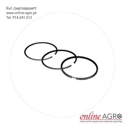 Três anéis metálicos pretos em linha com texto referência e contacto online AGRO