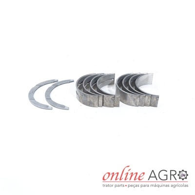 Conjunto de coroas metálicas e casquilhos prateados para máquinas agrícolas com fundo branco e logótipo online AGRO