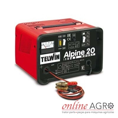 Carregador de baterias TELWIN Alpine 20 BOOST vermelho com cabos e garras