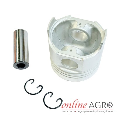 Conjunto de pistão, pino e anéis circulares pretos sobre fundo branco