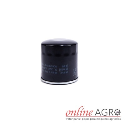 Filtro de óleo metálico preto com texto e logo online AGRO