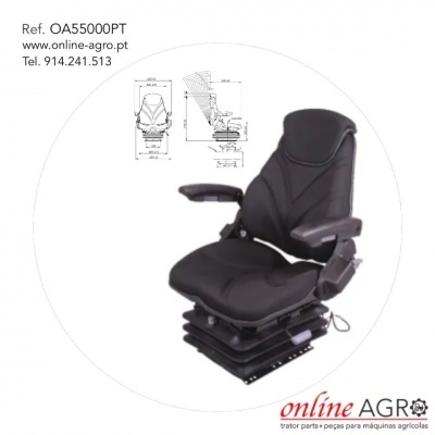 Cadeira preta para maquinaria agrícola com braços ajustáveis