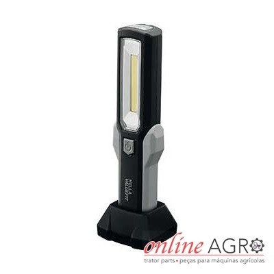 Lanterna portátil recarregável preto e cinzento com luz LED e base