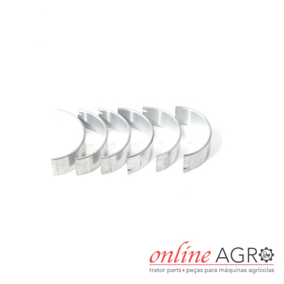 Conjunto de seis casquilhos metálicos para motor com fundo branco e logotipo Online Agro