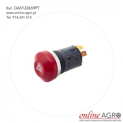 Botão de emergência vermelho com símbolo de triângulo em fundo branco