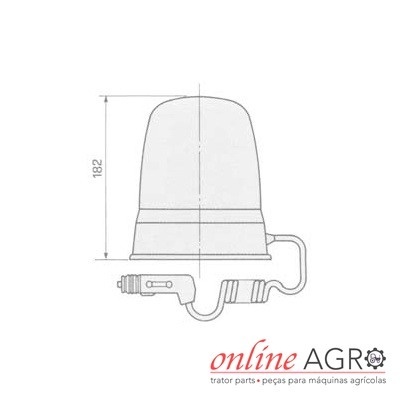 Desenho técnico de peça agrícola com dimensões e texto online AGRO