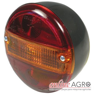 Luz traseira redonda para máquina agrícola com plástico vermelho e amarelo e carcaça preta