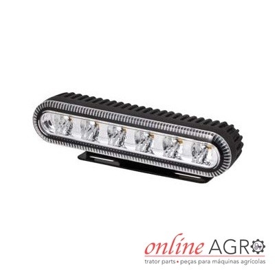 Farol LED retangular preto com seis lâmpadas e lente transparente
