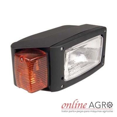 Farois e luzes de sinalização para maquinaria agrícola pretos com lentes frontal transparente e lateral laranja
