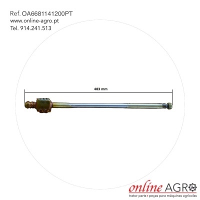 Peça metálica longa com texto de referência e contato