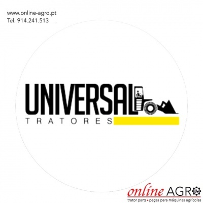 Logo Universal Tratores com texto e ícones de trator e engrenagem