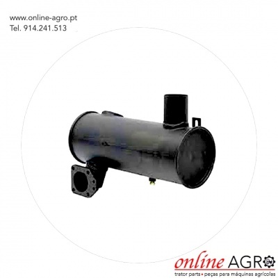 Peça metálica preta cilíndrica para maquinaria agrícola com texto de contacto