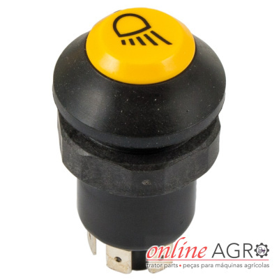 Botão de interruptor redondo preto e amarelo com icon de luz
