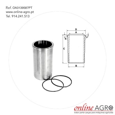 Cilindro metálico com duas juntas circulares e diagrama técnico