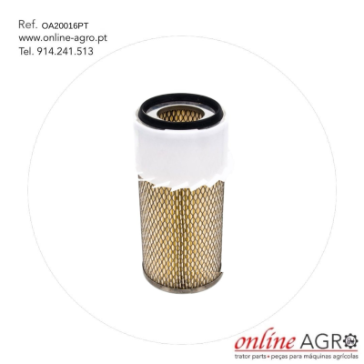 Filtro metálico com tampa branca e malha dourada em fundo branco com texto e logo online AGRO