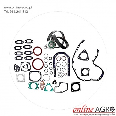 Conjunto de juntas e correia dentada para motor com texto www.online-agro.pt e contactos
