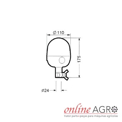 Desenho técnico de componente mecânico com medidas e logotipo online AGRO