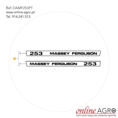 Adesivos brancos com texto preto para Massey Ferguson 253