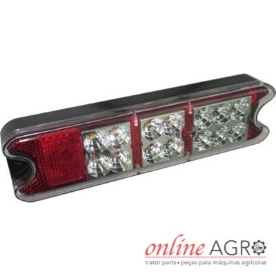 Luz traseira LED para veículo agrícola com lentes vermelhas e transparentes