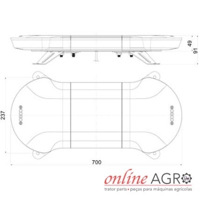 Desenho técnico de peça mecânica com dimensões e linhas de contorno