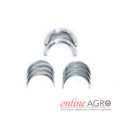 Conjunto de anéis metálicos para máquinas agrícolas sobre fundo branco com logo Online Agro