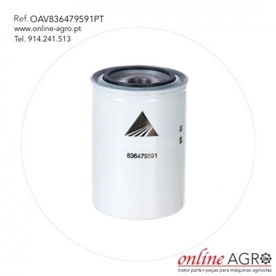 Filtro branco cilíndrico com logótipo triangular preto e código numérico