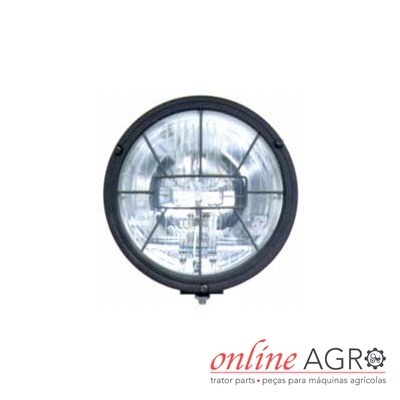 Farol redondo para trator ou máquina agrícola com lente de vidro e estrutura preta