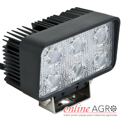 Farol retangular preto com 6 LEDs para máquinas agrícolas