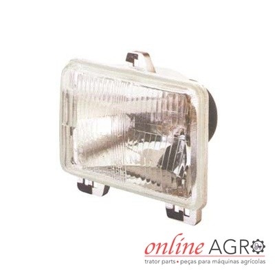 Farol dianteiro retangular com vidro texturizado e moldura branca