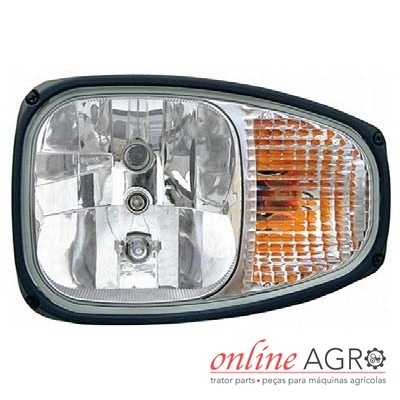 Farol de veículo agrícola com lente transparente e parte laranja