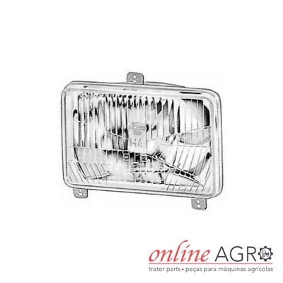 Farol quadrado para máquina agrícola com lente transparente e estrutura metálica