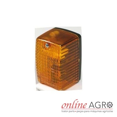 Luz traseira amarela texturizada para máquina agrícola com parafuso, fundo branco e logotipo online AGRO