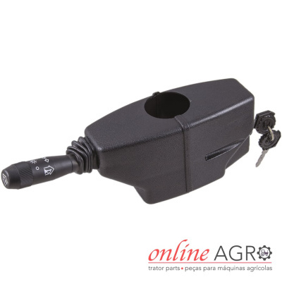 Comando de controlo para máquina agrícola preto com chave e símbolos brancos