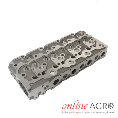 Cabeça de cilindro de motor em metal cinzento com texto online AGRO