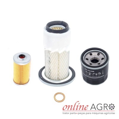 Filtros para máquinas agrícolas sobre fundo branco com logotipo online AGRO