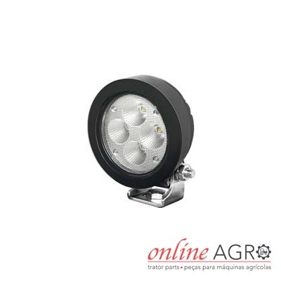 Luz redonda preta com quatro LEDs e suporte metálico